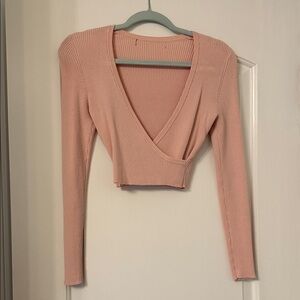 Ribbed Long Sleeve Crop Top - Blush Pink